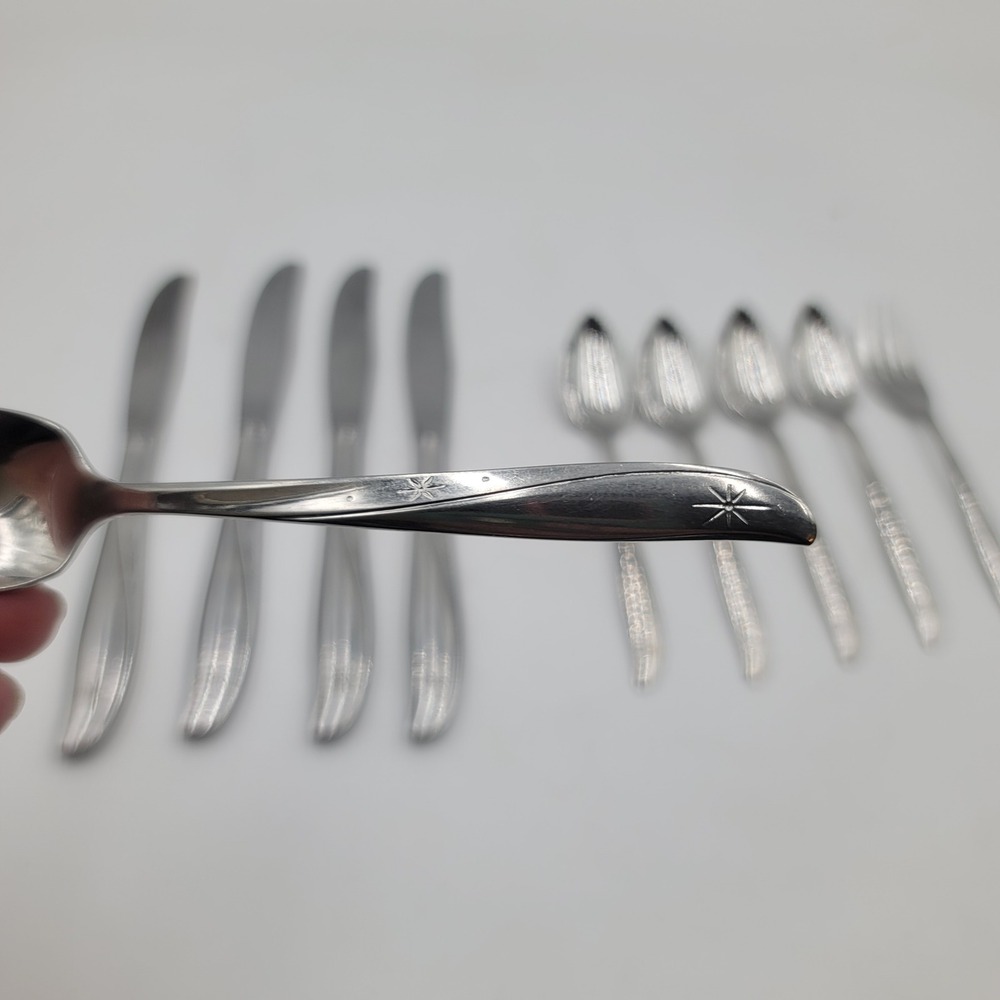 10pc Oneida Community Twin Star Atomic Burst Stainless Flatware Grapefruit Spoon